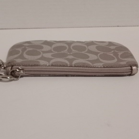 Coach Gray Metallic Silver Signature Zipper Pouch Wristlet - Picture 4 of 5